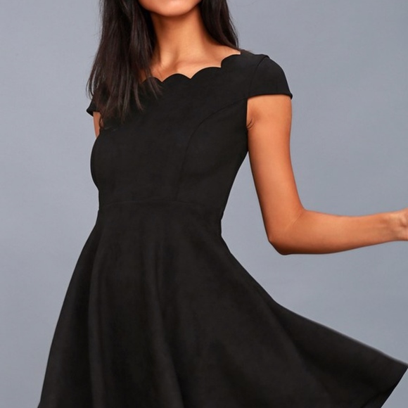 Lulus DREAMS BLACK SUEDE SKATER DRESS - Picture 2 of 4
